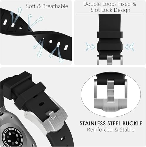 Image of Compatible Apple Ultra Watch Band 49mm 45mm 44mm 42mm Liquid Silicone Design Strap with Stainless Steel Adapter for iWatch SE Series 9 8 7 6 5 4 3 2 and Ultra for Men and Women