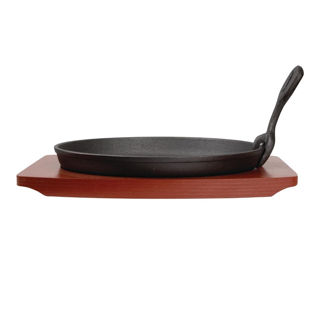 Olympia ghisa rotonda Sizzler con supporto in legno 220 mm piatto da portata