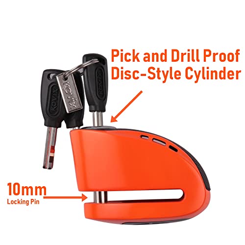 Kovix Knx10 Alarm Disc Brake Lock For Motorcycle 10Mm Pin 3 Keys Heavy Duty Anti Theft Fluorescent Orange #TOP5