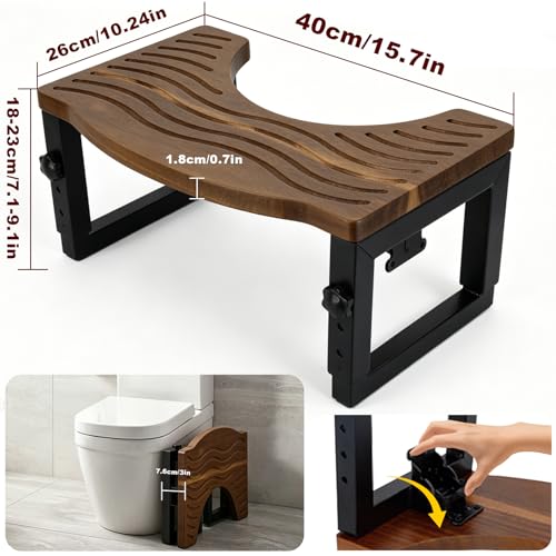 Miniatura 2 de Wuciray Taburete De Inodoro De Madera Altura Ajustable 7 8 9 Pulgadas, Reposapiés De Baño Taburete Fisiológico Plegable Antideslizante Para Adultos Y Niños, Alivia Estreñimiento Y Hemorroides