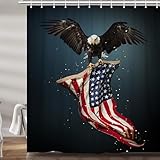 Viajar American Flag Shower Curtain 4th of July USA Eagle Independence Day Shower Curtain Patriotic USA Flag Waterproof Fabric Bath Curtains Set with 12 Hooks 72 X 72 Inch