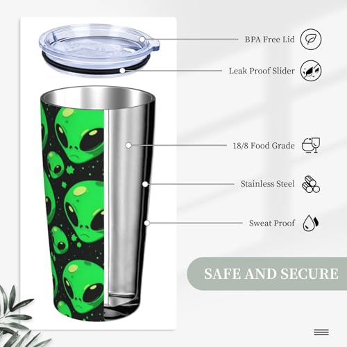 Dujiea 20oz Tumbler with Lid and Straw, Alien Pattern Vacuum Insulated Iced Coffee Mug Reusable Travel Cup Stainless Steel Water Bottle by Dujiea - Image 6