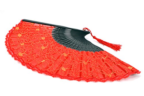 Medifier Lace Bamboo Handheld Folding Fans With hand made silk Fan cover Pouches and gift box Wedding Party Gift for Girls Women Red - Image 4