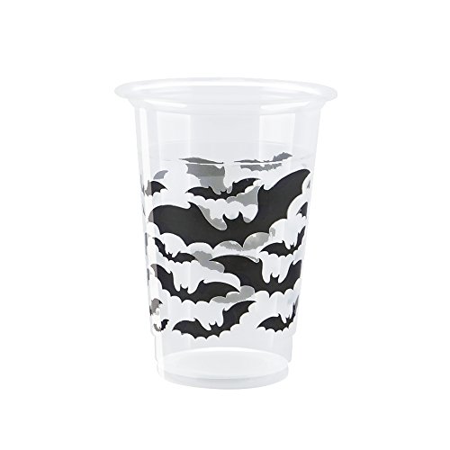 Unique Black Bats Plastic Party Cups - 16Oz | Clear | 8 Pcs #TOP22