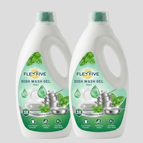 FlexFive Dish Wash Liquid Mint Ultra Combo, 5 Litre x 2 Bulk Refill Pack for Daily Utensil Washing in Home Kitchens.