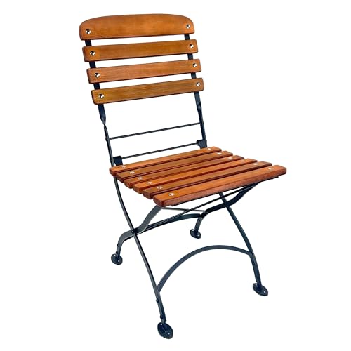 Image of BrackenStyle Newark Folding Side Chair - Bistro Style Seat Furniture - Durable Hardwood Slats with Powder Coated Steel Frame