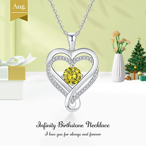 Jewelry For Women Wife Infinity Heart Birthstone Necklaces 932 Sterling Silver Necklace For Girls Mom Women's Diamond Pendant Gifts For Her Valentines Day Mother’s Day Christmas Birthday Anniversary Aug #TOP1