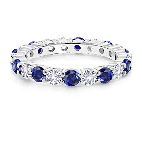 Gem Stone King 925 Sterling Silver Blue and White Created Sapphire Band Eternity Ring For Women (2.20 Cttw, Available 5,6,7,8,9)3