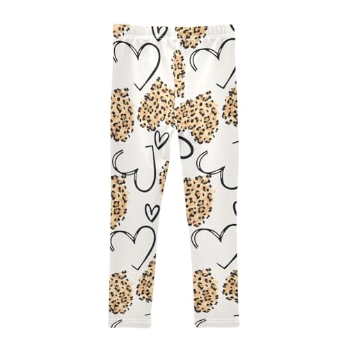Heart with Leopard Girls Leggings,Workout Leggings for Girls Toddler Athletic Legging Size for 3-10T2