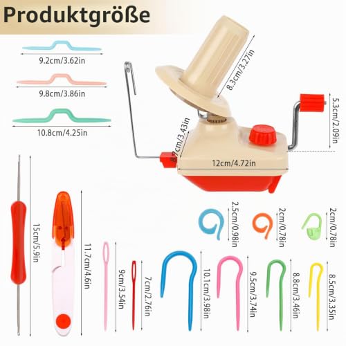 JABNOW Handbetriebener Kugelwickler mit Schere, 54 Maschenmarkierern und Stricknadeln – Bild 3
