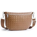 KALIDI Woven Crossbody Bags for Women Travel Vegan Leather Fanny Packs for Woman Cross Body Purse Fashion Belt Bum Bag with Wide Strap