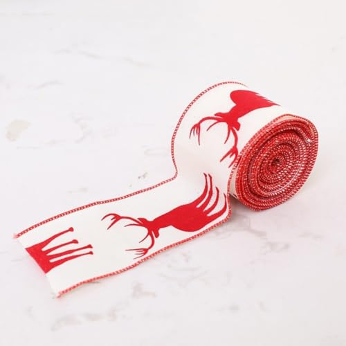 Linen Christmas Ribbon 2m Snowflake Pattern for DIY Crafts(Elk)