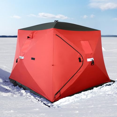 ShedOFF Ice Fishing Shelter 2-3 Person, Wide Bottom Windproof Pop-up Ice Fishing Tent, Thermal Portable Ice Shanty Ice Shack with Anchors, Tie Ropes, Carrying Bag