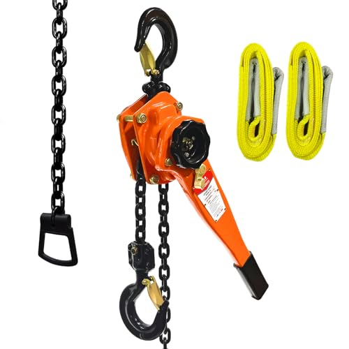 YATOINTO Manual Lever Hoist, 1-1/2 Ton 20 FT Come Along, Chain Puller Hoist 3300lbs 6M Chain Hoist for Lifting, Strapping, Bundling and Dragging (with 2PCS Straps)