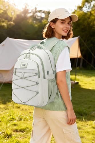 Image of Teen Backpack for Girls, Women Bookbag for College Students Middle High School, Aesthetic Schoolbag Back Pack, White Green