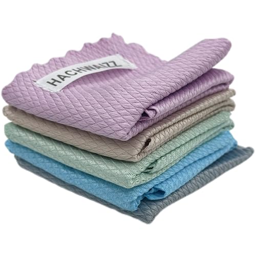 HACHWAIZZ Microfiber Fish Scale Cleaning Cloths - 5 Pcs Multi-Purpose Cleaning Cloth Streak Free Fast Drying High Absorption Polishing Cloth for Kitchen Home