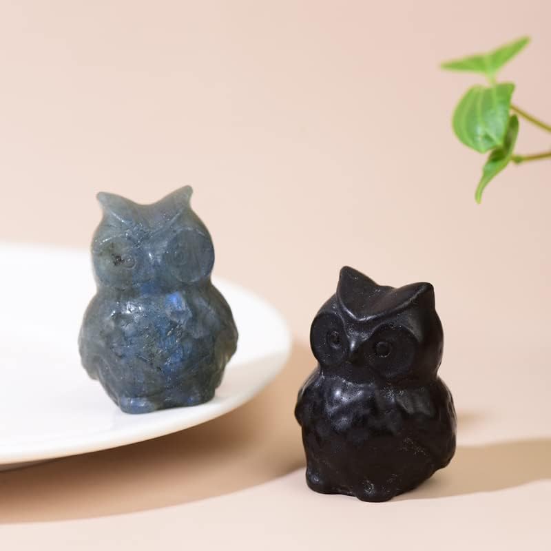Miniatura 3 de Estatua de cristal de búho de obsidiana natural tallada a mano, escultura de gema de cristal curativo, figuras de animales, gema tallada, reiki,