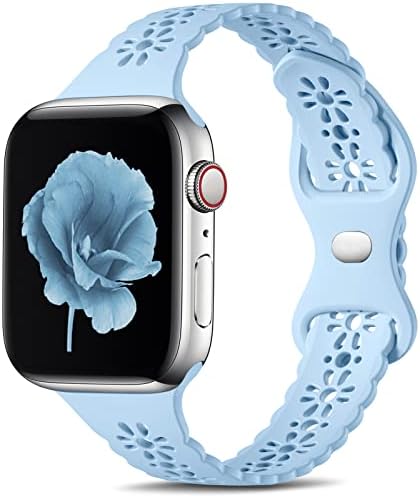 Dirrelo Silm Lace Straps Compatible with Apple Watch Strap 38mm 40mm 41mm, Soft Silicone Hollow-Out Elegant Breathable Strap for iWatch Series SE 8 7 6 5 4 3 2 1 for Women Girls, White