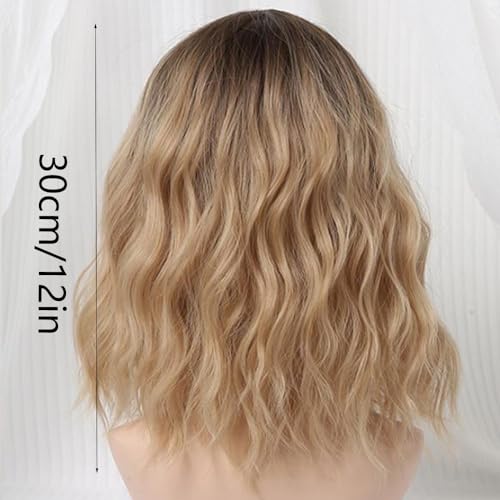 Perruque synthétique blonde thermorésistante 12 pouces avec frange