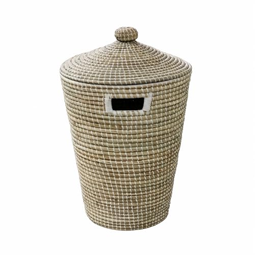 GoodHome Bonetta panier à linge 44 L jonc de mer et polyester blanc l 53 x p 50 x h 65 cm