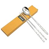 GARASANI Korean Traditional Cutlery Stainless Steel Spoons and Chopsticks Set (Silver Petal)