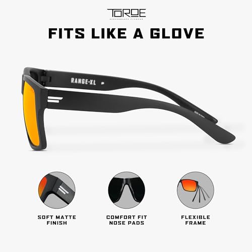Image of TOROE Eyewear Matte Black RANGE XL Frame Sunglasses Light Weight TR90 Frame, Polarized Polycarbonate Lens