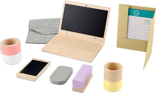 image for Fisher-Price Wood Pretend Play Work from Home Set, 9-Piece Office Play