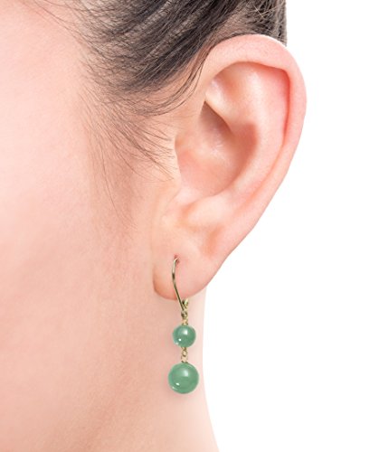 Belacqua Natural Green Jade Dangle Drop Earrings in 14K Yellow Gold, Leverback - Closure, Fashion Jewelry for Women, Gift Box Included2