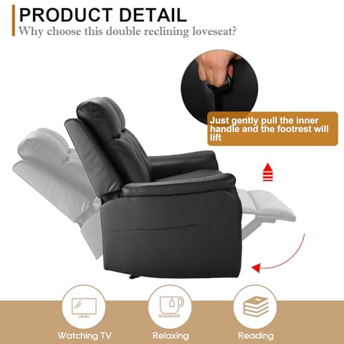 VUYUYU 2 Seater Recliner Sofa - Double Reclining Loveseat with Massage & Heating - PU Leather Home Theater Seating Manual Recliner Motion Living Room Chair (Black) - Thumbnail 5
