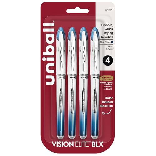 uni-ball® Vision™ Elite™ Liquid Ink Rollerball Pen, Bold Point, 0.8 mm, Silver Barrels, Blue/Black Ink