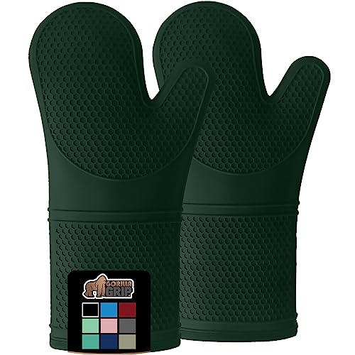 The Original Gorilla Grip Heat And Slip Resistant Silicone Oven Mitts Set, 14.5 In, Soft Cotton Lining, Waterproof, Bpa-Free, Extra Long Thick Gloves For Cooking, Bbq, Kitchen Potholders, Hunter Green #TOP15