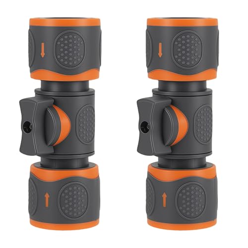 LUMOOM Set di 2 connettori per tubo da giardino, attacco universale da 1/2, con valvola di intercettazione, valvola di regolazione continua, attacco rapido per giardinaggio, irrigazione