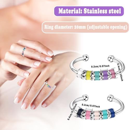 Yeefunjoy 4pc Fidget Rings - Spinning Enamel & Adjustable Stress Relief Bead Rings - Gifts for Women & Kids - Image 2