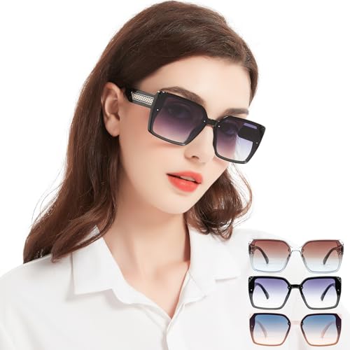 MARE AZZURO 3 Pack Sunglasses for Women Trendy Classic Retro Designer Large Frame Sunnies Fashion Sun Shades Glasses with UV400 Protection