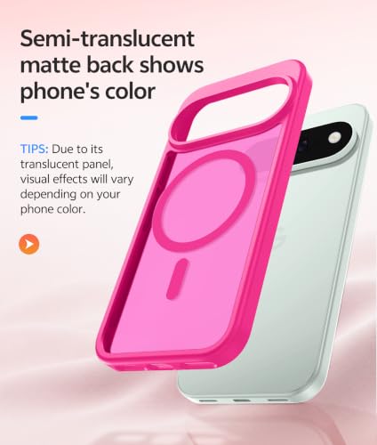 Image of FNTCASE for Google Pixel 11 Pro XL Case, Fit for Magsafe, Screen Protector | Translucent Matte Magnetic Back, 14FT Military Grade Drop Protection, Shockproof Protective Phone Cover, Hot Pink