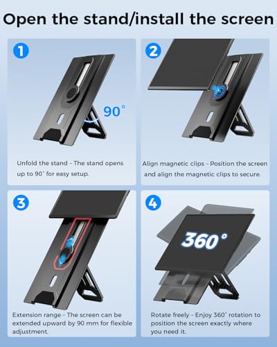 Image of Cevaton Laptop Screen Extender, 16.1 inch FHD 1200P Portable Monitor for Laptop with Magnetic Detachable Stand, 360 Rotatable Borderless Screen, Plug & Play, Compatible with Windows Mac