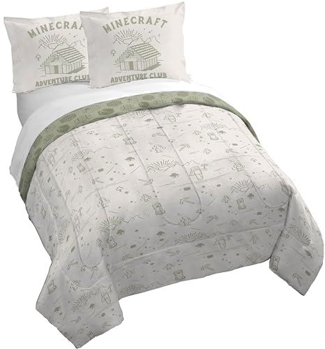 Jay Franco Kids Duvet Cover Set with Sham & Pillowcase – Ultra-Soft Bedding for Room Decor, Cover ONLY Comforter NOT Included, White - Minecraft, 3 Piece King