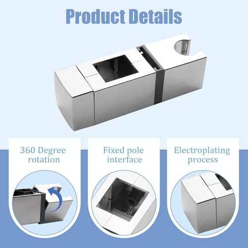 Adjustable Shower Bracket, 360° Angle Adjustment Rectangular Slider Bar Holder Shower Head Slider Rail Holder for Any Rail Rectangular Rails Lifting Rods (18x30, 22x22, 25x25, 30x15mm) - Image 4