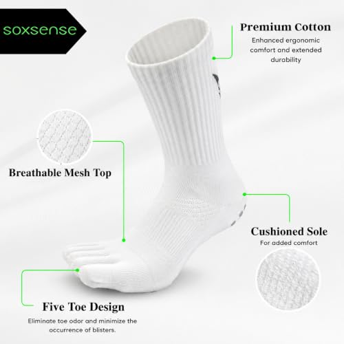 Image of Soxsense Soccer Grip Toe Socks, Non-Slip Socks for Sports & Pilates