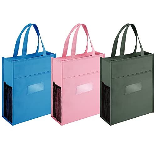Cunno 3 Pcs Kids Tote Bag with Zipper Handles Activity Tote Bags School Daycare Bag Blue Pink Gray Tote Bag with External Pocket for Boy Girl Students Gifts
