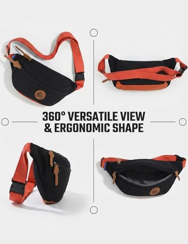 Image of Venzina Unisex Crossbody Bag, Water-Resistant Nylon Sports Waist Pack & Fanny Pack with Adjustable Strap, Large Capacity Hands-Free Bag for Running, Hiking, Travel, Gym & Everyday Carry- Black
