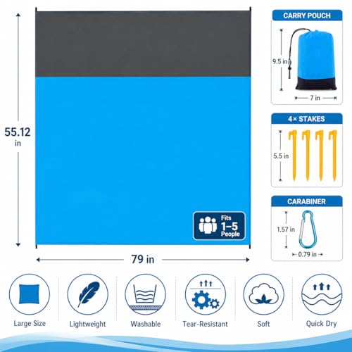 Beach Blanket Sandproof Waterproof, Beach Essentials Extra Large Beach Mat, 79