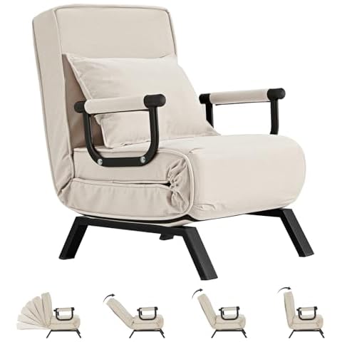 Hupmad Convertible Bed Sleeper Chair,Tri-fold Upholstered Armchair Sleeper with Pillow,Folding Leisure Chaise Lounge Couch with 6 Angle Adjustable Backrest,Single Lazy Bed for Office Apartment Cover