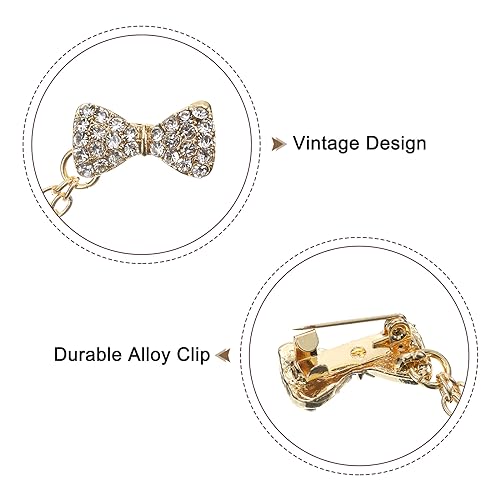 Image of uxcell Bowtie Sweater Clips Retro Cardigan Collar Clips with Chain Shirt Clips Shawl Clips Clothes Clip for Women(Gold)