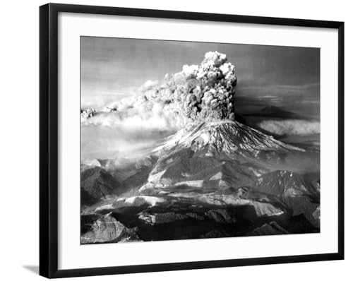 ART.COM Wall Photo Mount St. Helens in Eruption on May 18, 1980 with Mt. Adams in Distance on Black Frame, 29" x 23"