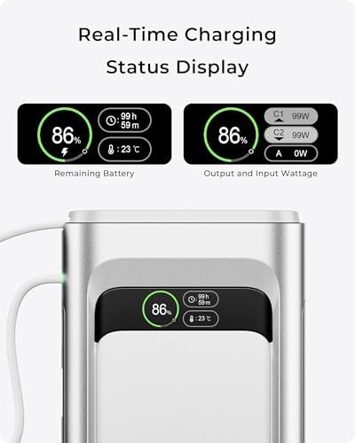 TALIX Laptop Power Bank, 20000mAh Portable Charger 190W Total Output, 3-Port Fast Charging (140W Max), Built-in USB-C Cable,High-Capacity External Battery Pack for MacBook,Dell,Computer,iPad,iPhone 17