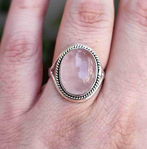 Navya Craft Rose Quartz 925 Solid Sterling Silver Handmade Statement Pink Gemstone Women Ring