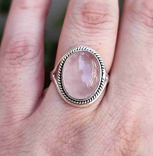Navya Craft Rose Quartz Oval 925 Sterling Silver Handmade Statement Women Ring Pink Gemstone Jewelry Size 4-13 Us #TOP7