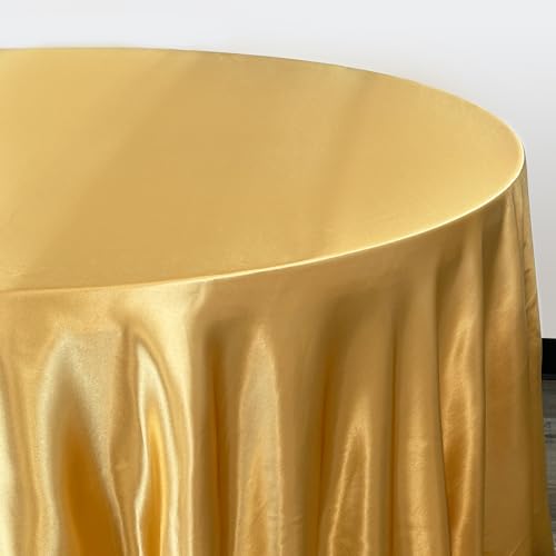 YOUR CHAIR COVERS - 120 inch Round Satin Tablecloth Gold, Round Table Linens for 5 ft Banquet Tables by YOUR CHAIR COVERS - Image 3