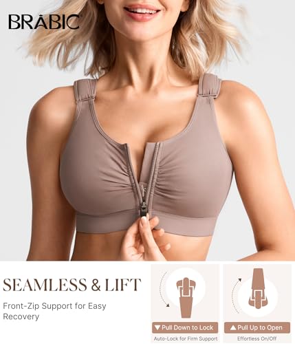 Image of BRABIC Zip Front Closure Everyday Bras for Women Post Sugery Compression